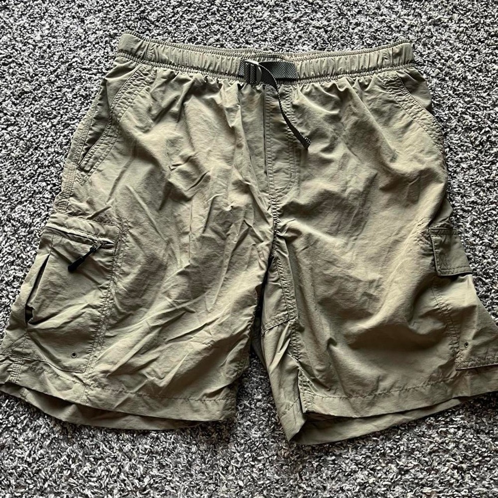 Columbia Mens Cargo Shorts Olive Green Nylon Belted Hiking Outdoor Size Large